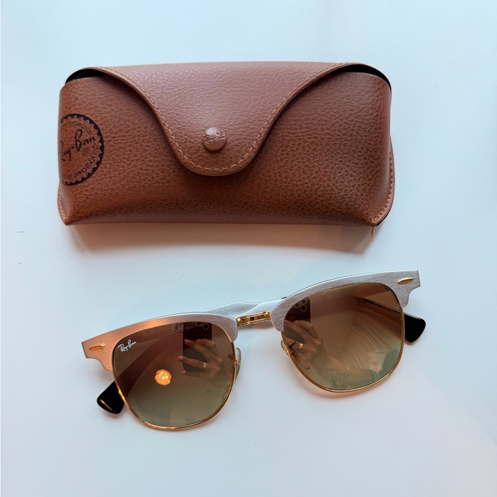 Ray-Ban White and Gold Sunglasses with Brown Lenses